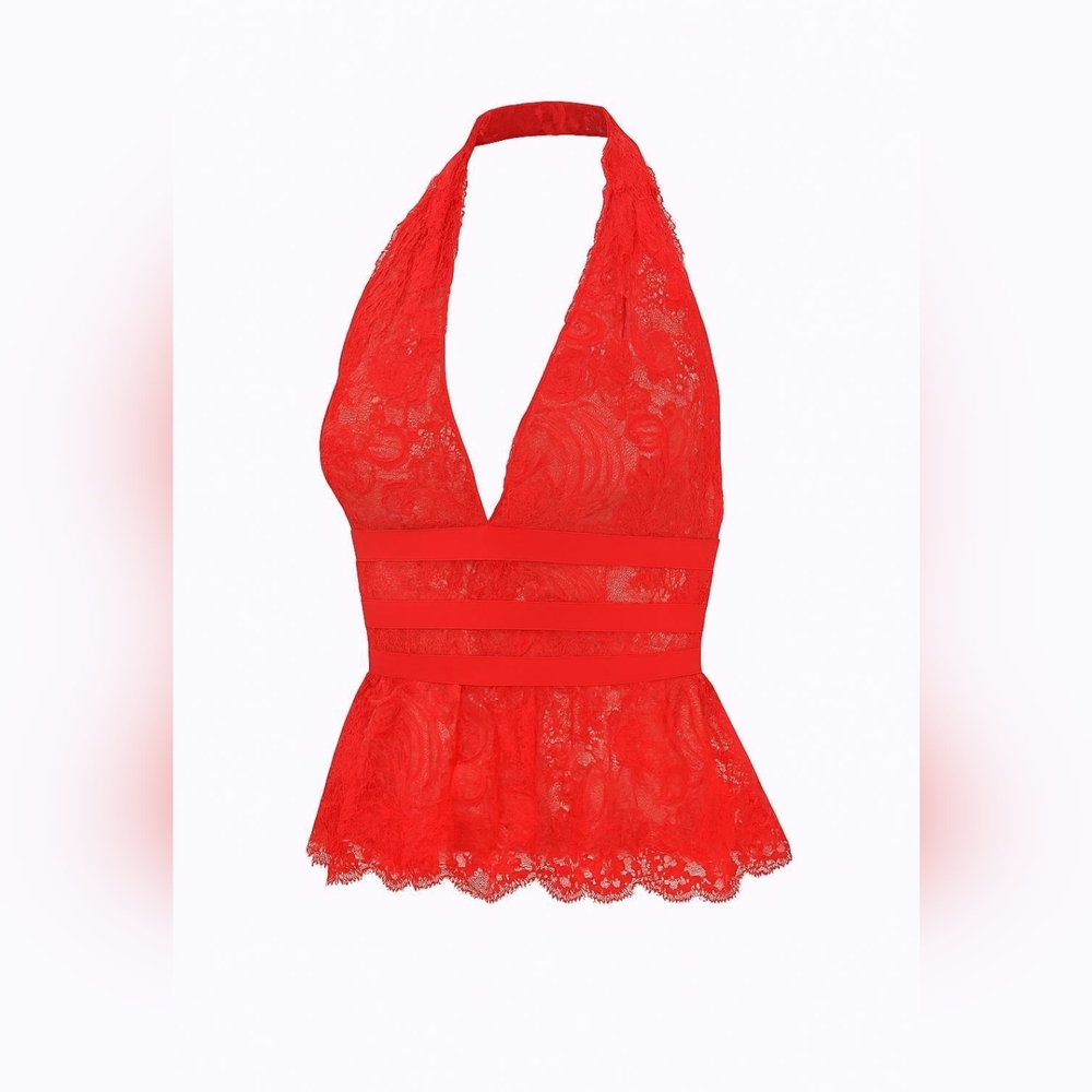 Bebe v - neck red lace blouse top size XS NEW